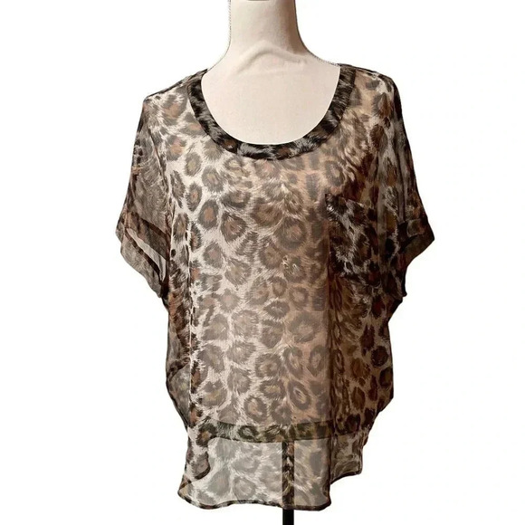 Joie Silk Leopard Print Sheer Blouse Top XS Animal Print Drop Shoulder Designer - Picture 1 of 13